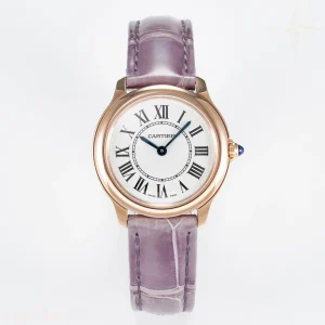 Cartier Ronde Louis Cartier 29mm RG DRF Sandblasted Beige Dial on Purple Leather Strap Ronda Quartz