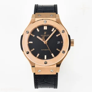 Hublot Classic Fusion 38mm RG JJF Black Dial on Black Gummy Leather Strap