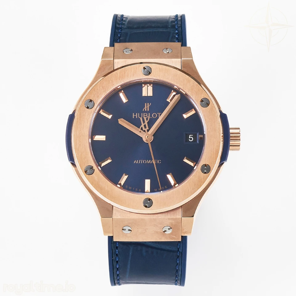 Hublot Classic Fusion 38mm RG JJF Blue Dial on Blue Gummy Leather Strap