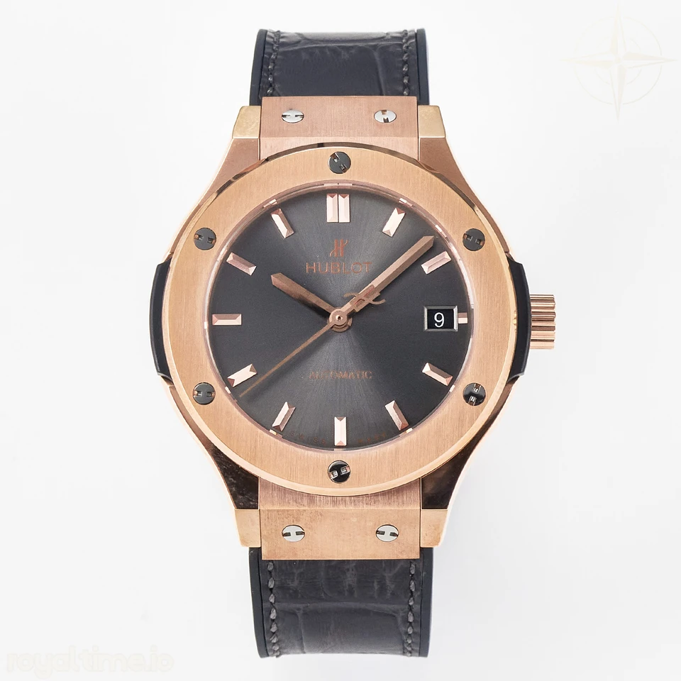 Hublot Classic Fusion 38mm RG JJF Gray Dial on Black Gummy Leather Strap