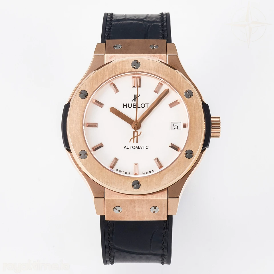 Hublot Classic Fusion 38mm RG JJF White Dial on Black Gummy Leather Strap