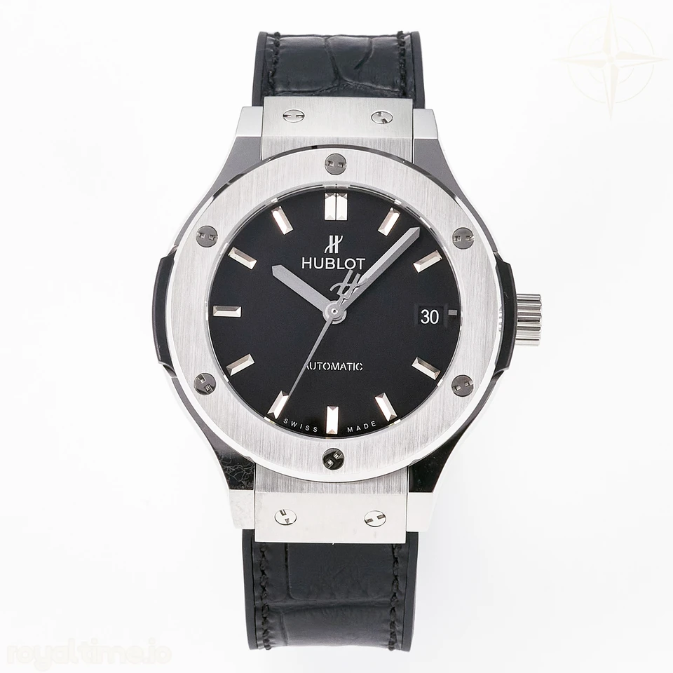 Hublot Classic Fusion 38mm SS JJF Black Dial on Black Gummy Leather Strap