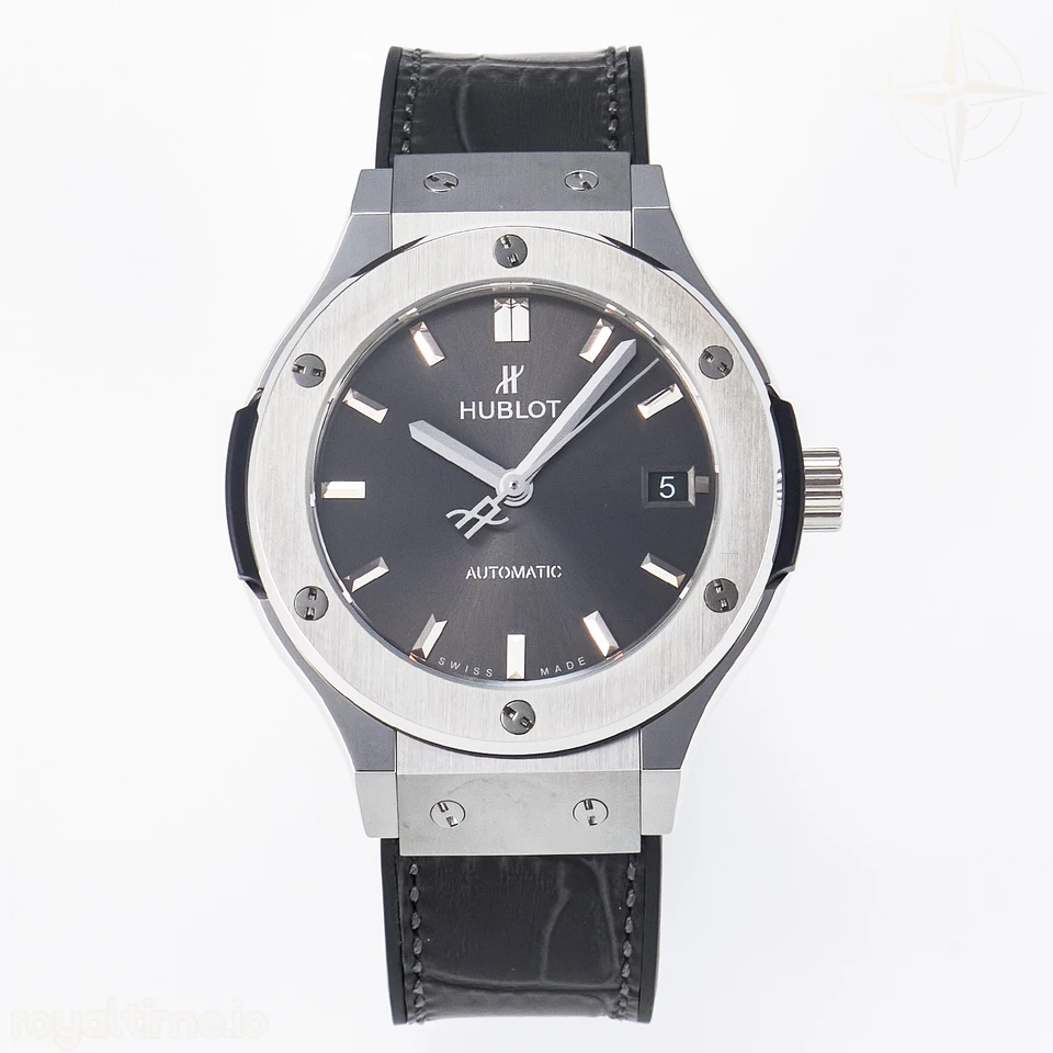 Hublot Classic Fusion 38mm SS JJF Gray Dial on Black Gummy Leather Strap