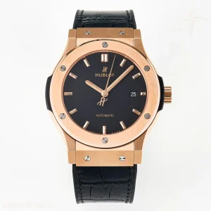 Hublot Classic Fusion 42mm RG JJF Black Dial on Black Gummy Leather Strap