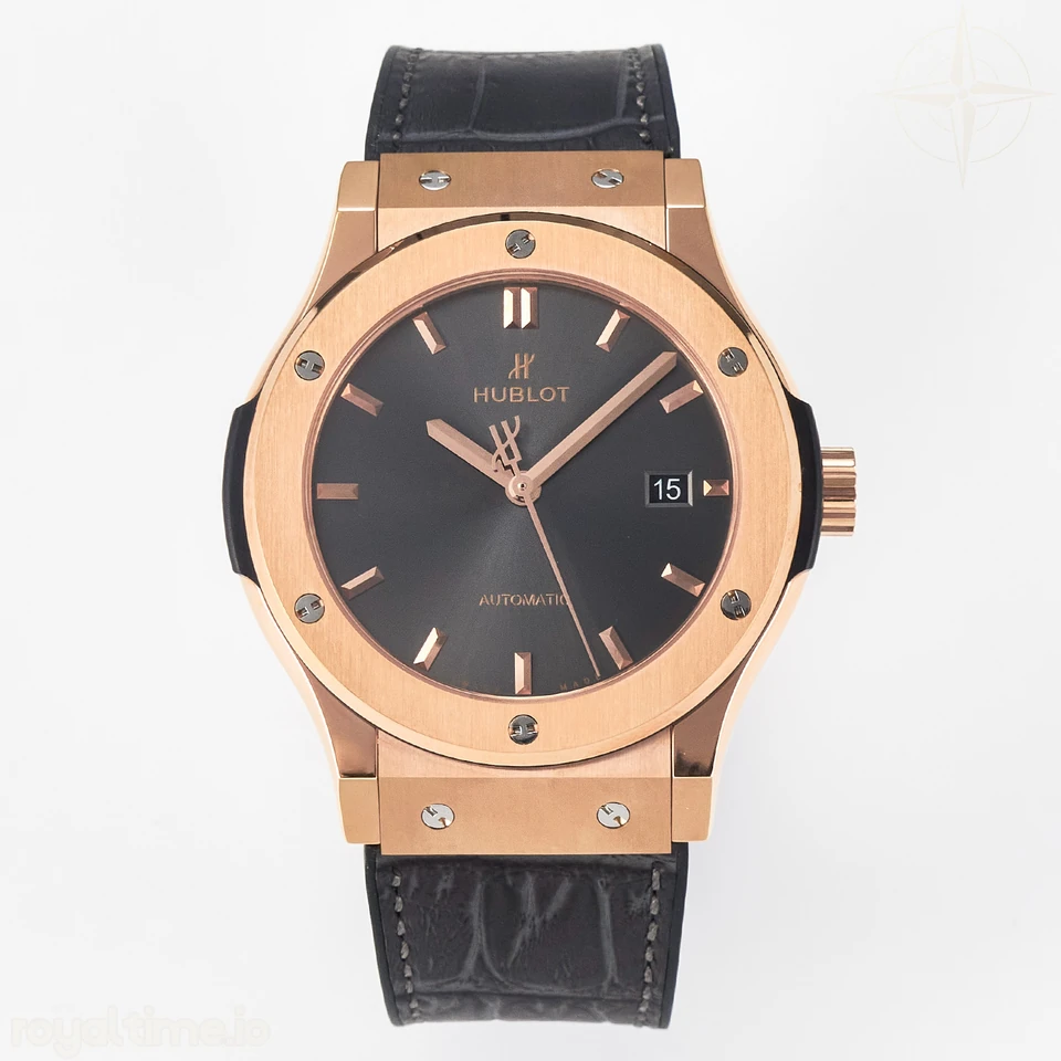 Hublot Classic Fusion 42mm RG JJF Gray Dial on Black Gummy Leather Strap