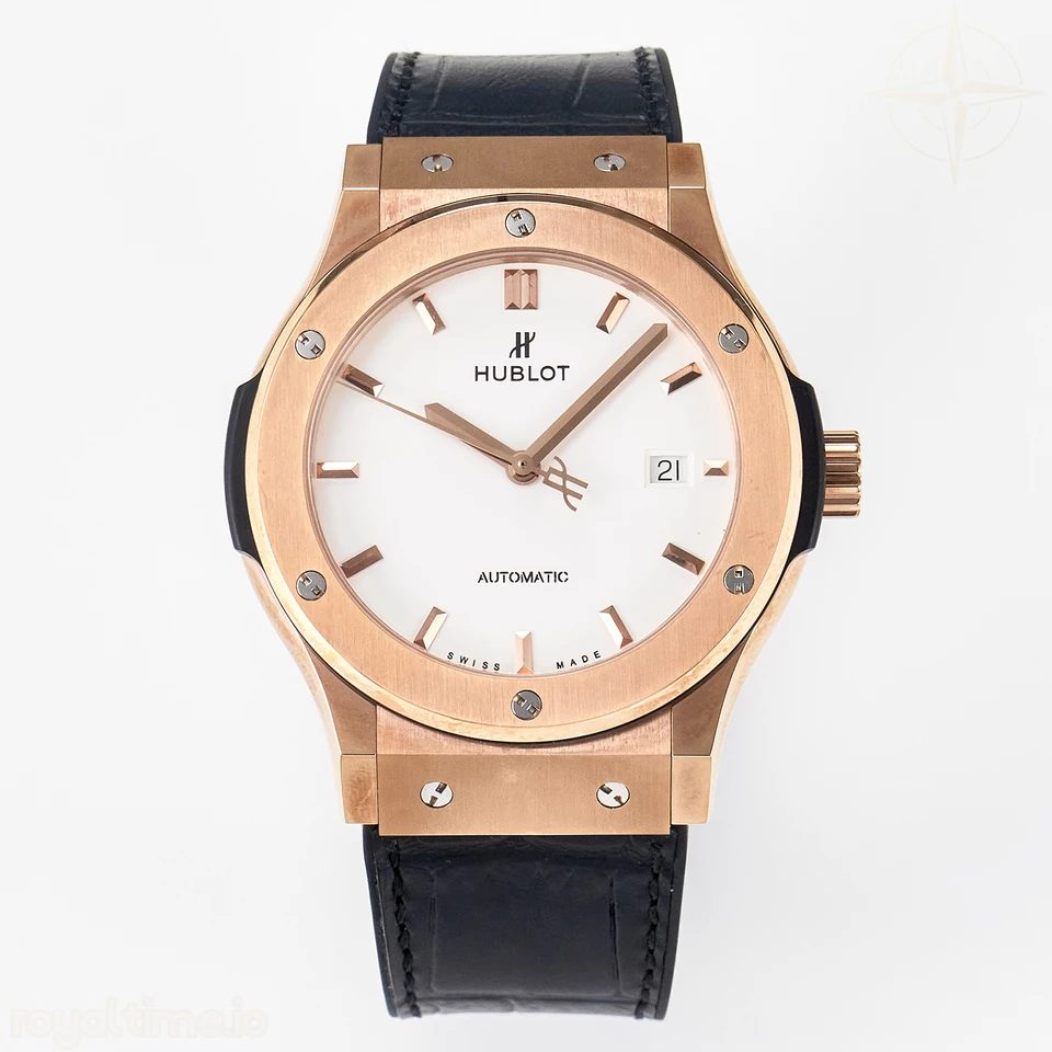 Hublot Classic Fusion 42mm RG JJF White Dial on Black Gummy Leather Strap