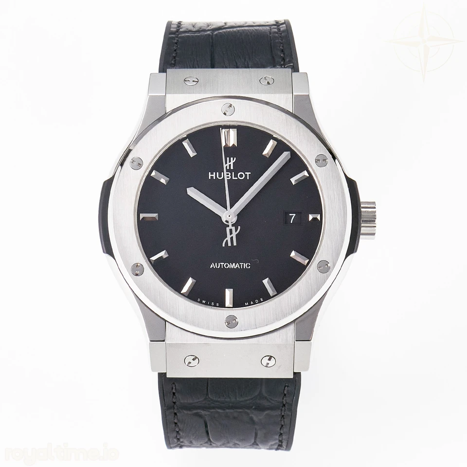 Hublot Classic Fusion 42mm SS JJF Black Dial on Black Gummy Leather Strap