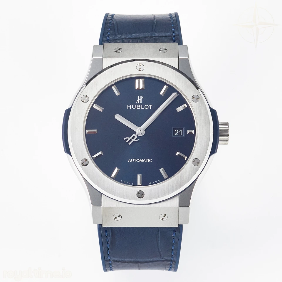Hublot Classic Fusion 42mm SS JJF Blue Dial on Blue Gummy Leather Strap
