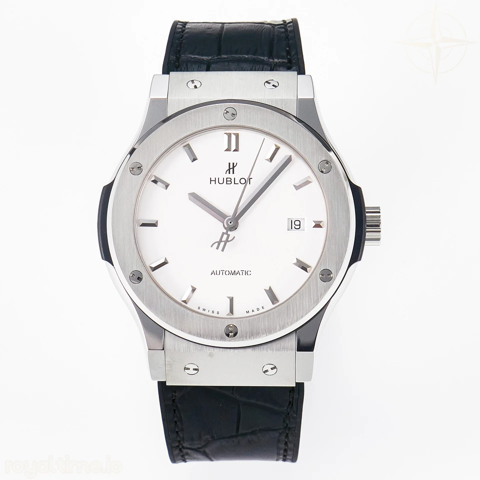 Hublot Classic Fusion 42mm SS JJF White Dial on Black Gummy Leather Strap