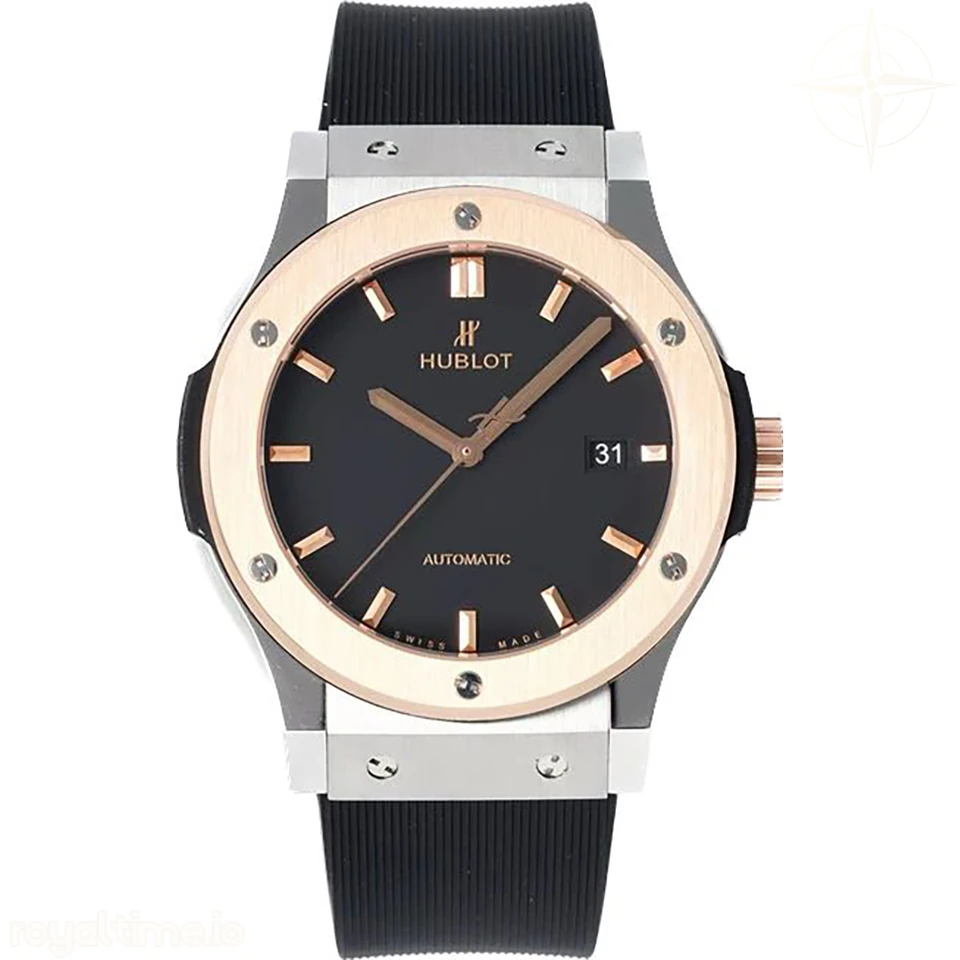Hublot Classic Fusion Automatic 42mm Black Dial on Steel/Rose Gold on Rubber Strap