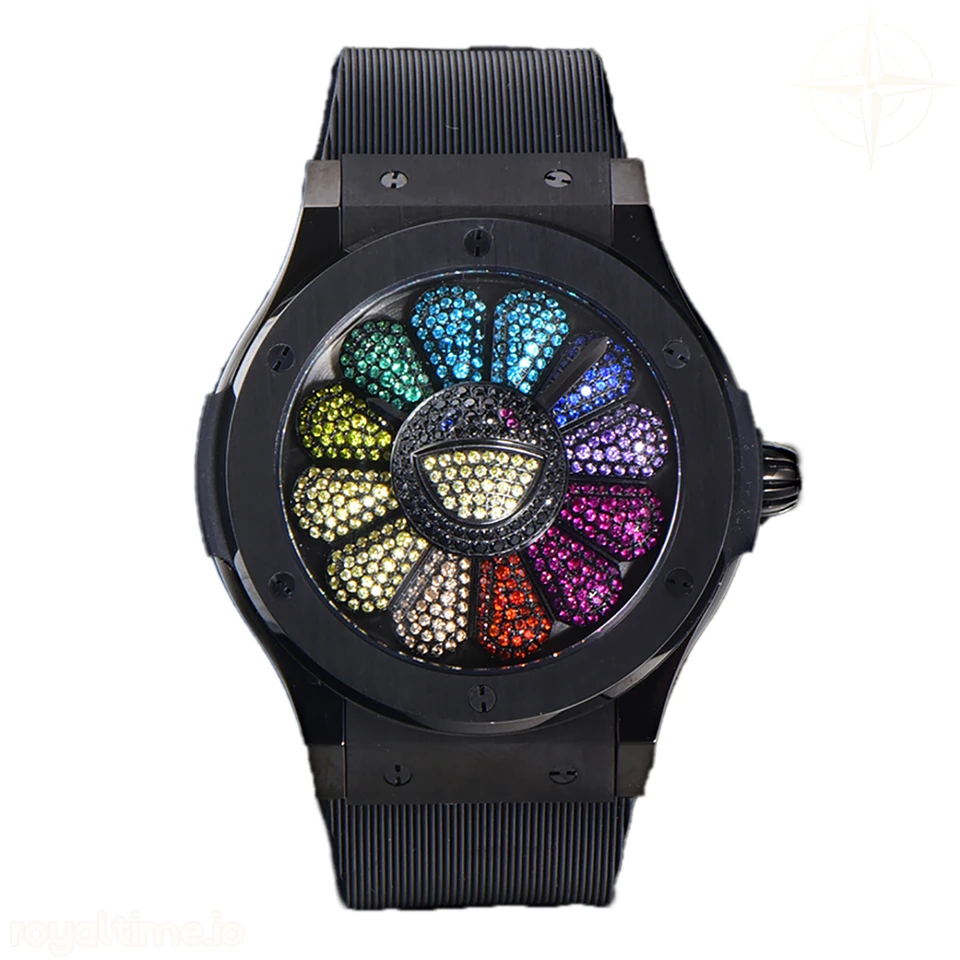 Hublot Classic Fusion Takashi Murakami 45mm Sunflower Dial in DLC on Rubber Strap