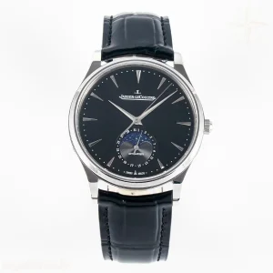 Jaeger-LeCoultre Master Ultra Thin Moon 1368420 SS Z+F Black Dial on Black Leather Strap SA925