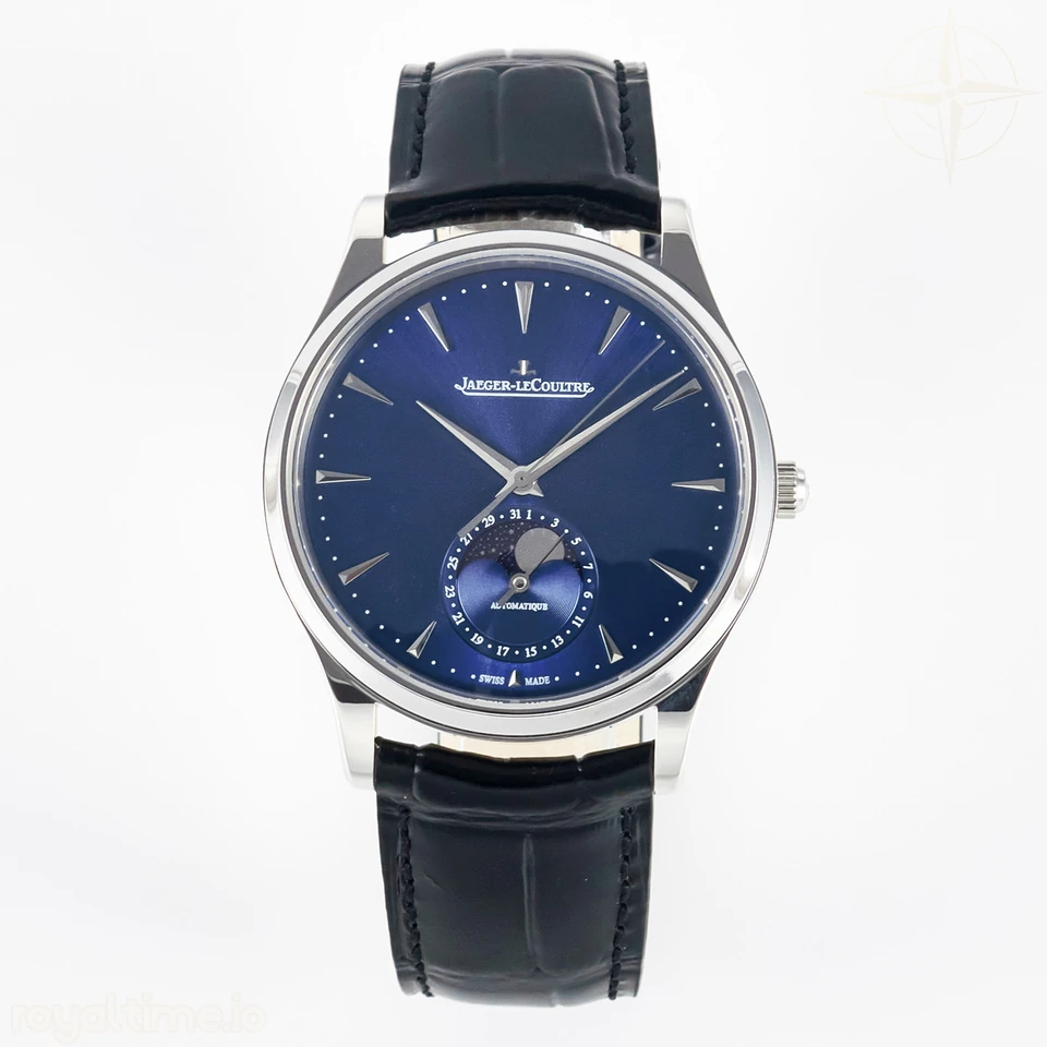 Jaeger-LeCoultre Master Ultra Thin Moon 1368420 SS Z+F Blue Dial on Black Leather Strap SA925