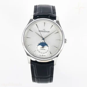 Jaeger-LeCoultre Master Ultra Thin Moon 1368420 SS Z+F White Dial on Black Leather Strap SA925