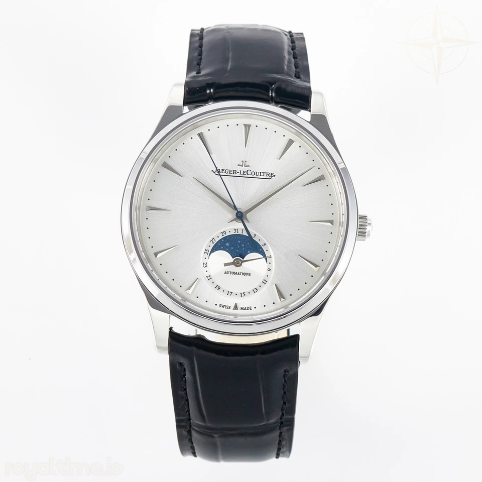 Jaeger-LeCoultre Master Ultra Thin Moon 1368420 SS Z+F White Dial on Black Leather Strap SA925