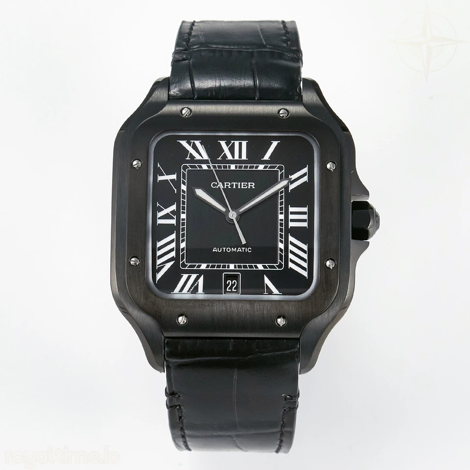 Cartier Santos de Cartier 40mm 2018 BVF Black Dial on Black Leather Strap MIYOTA 9015