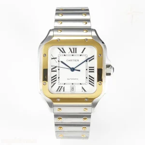 Cartier Santos de Cartier 40mm 2018 BVF YG Bezel White Dial on SS SmartLinks Bracelet MIYOTA 9015