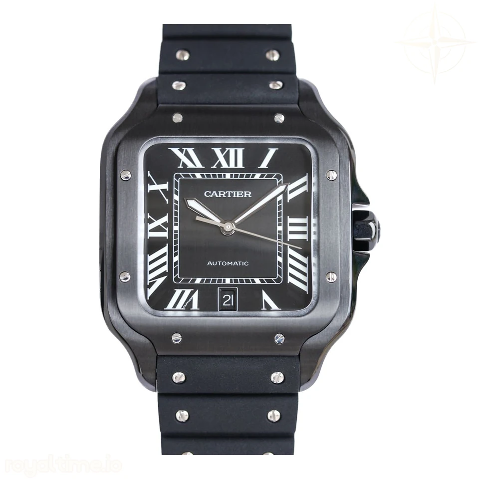 Cartier Santos de Cartier 40mm Black Dial in PVD on Black Rubber Strap