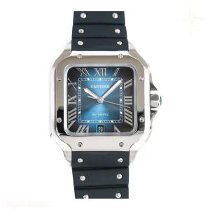Cartier Santos de Cartier 40mm Blue Dial in Steel on Black Rubber Strap