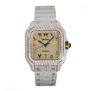 Cartier Santos de Cartier 40mm Diamond Paved Dial with Colourful Arabic Markers in Steel/Yellow Gold