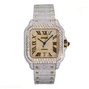 Cartier Santos de Cartier 40mm Diamond Paved Dial with Roman Markers in Steel/Yellow Gold