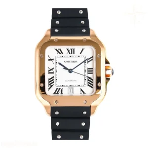 Cartier Santos de Cartier 40mm White Dial in Rose Gold on Black Rubber Strap