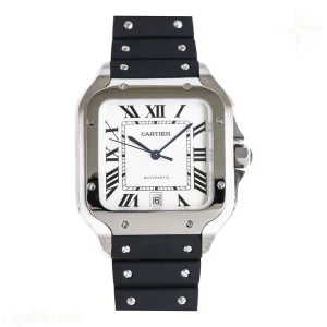 Cartier Santos de Cartier 40mm White Dial in Steel on Black Rubber Strap