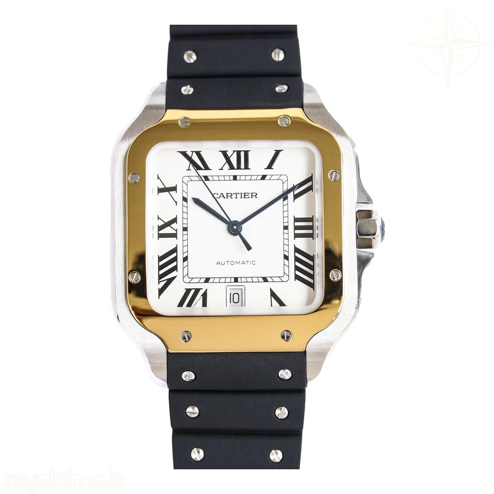 Cartier Santos de Cartier 40mm White Dial in Steel/Yellow Gold in Black Rubber Strap