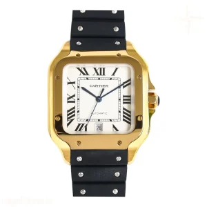 Cartier Santos de Cartier 40mm White Dial in Yellow Gold in Black Rubber Strap