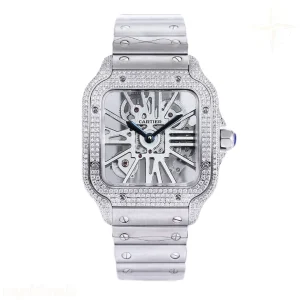 Cartier Santos De Cartier Watch Skeleton Dial with Diamond Bezel in Steel