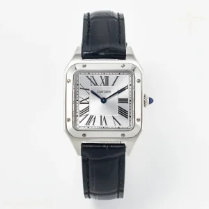 Cartier Santos Dumont 27.5mm IWSF Silver Dial on Black Leather Strap Quartz