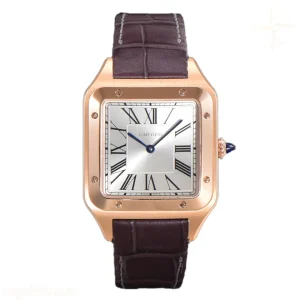 Cartier Santos-Dumont (Extra-Large) Silver Dial in Rose Gold on Purple Leather Strap Ref. WGSA0032