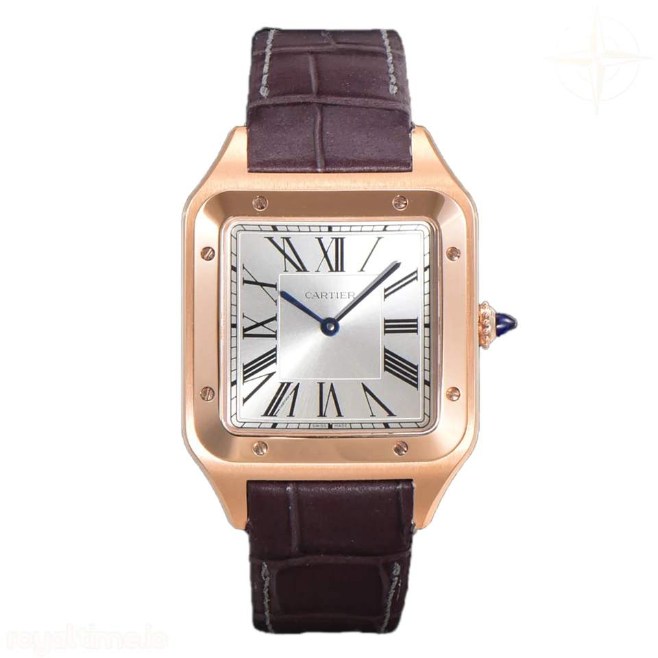 Cartier Santos-Dumont (Extra-Large) Silver Dial in Rose Gold on Purple Leather Strap Ref. WGSA0032