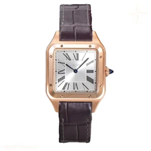 Cartier Santos-Dumont (Large) Silver Dial in Rose Gold on Purple Leather Strap Ref. WGSA0021
