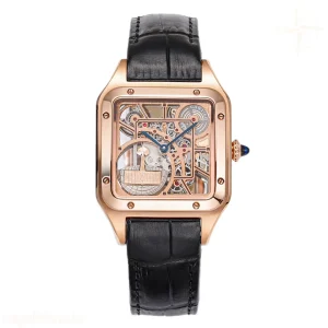 Cartier Santos-Dumont (Large) Skeleton Watch in Rose Gold on Black Leather Strap