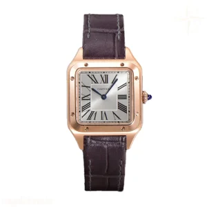 Cartier Santos-Dumont (Small) Silver Dial in Rose Gold on Purple Leather Strap Ref. WGSA0022