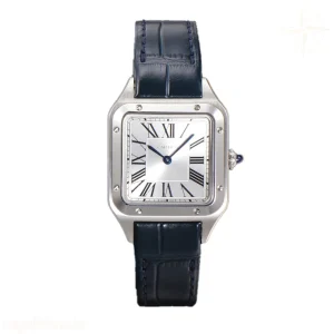 Cartier Santos-Dumont (Small) Silver Dial in Steel on Blue Leather Strap Ref. WSSA0023