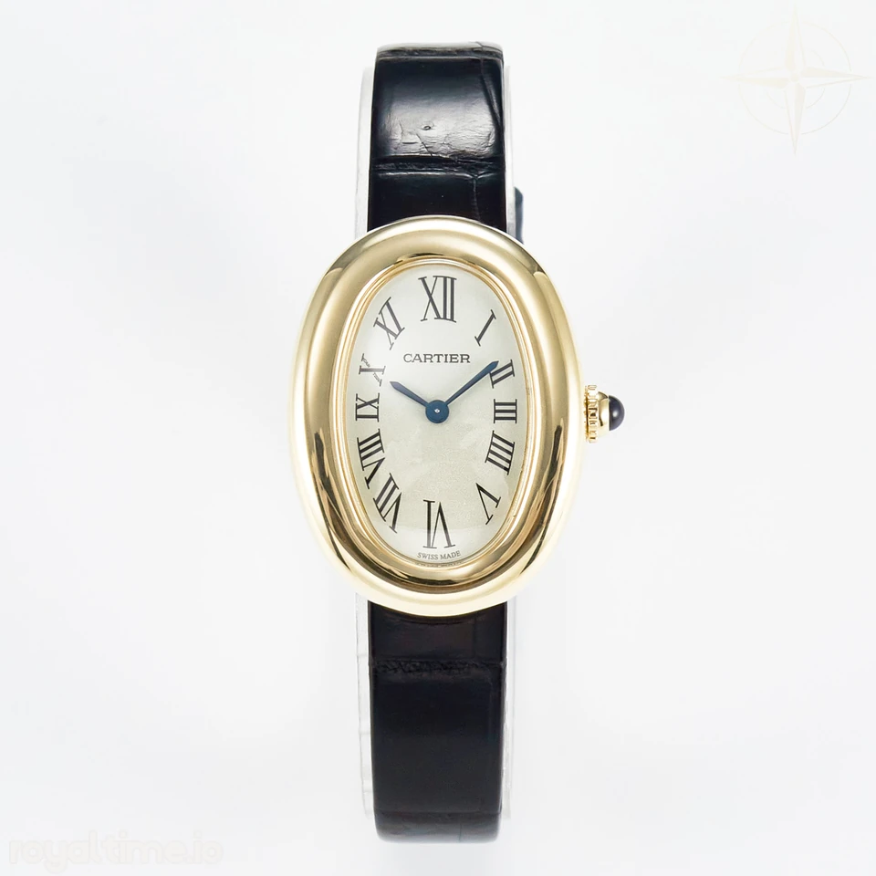 Cartier Baignoire De Cartier YG DRF Silver Dial on Black Leather Strap Swiss Quartz