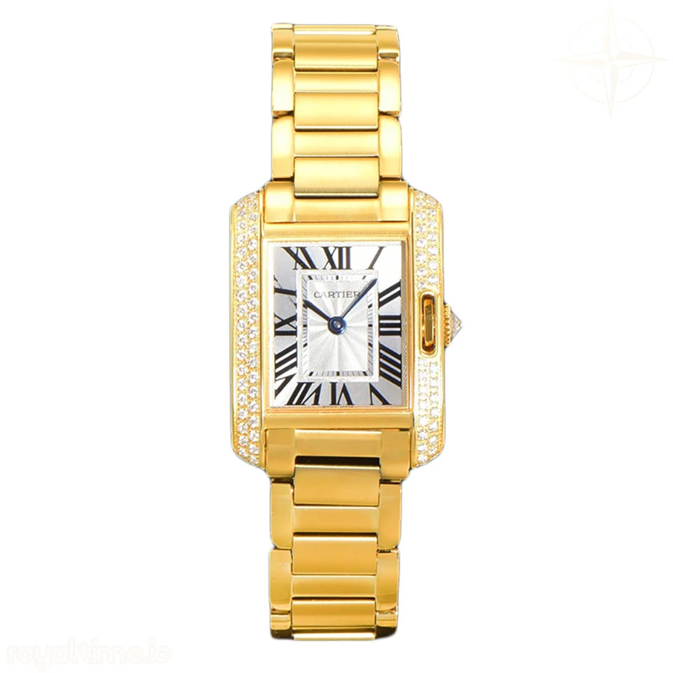 Cartier Tank Anglaise 30.2mm White Dial with Diamond Bezel in Yellow Gold