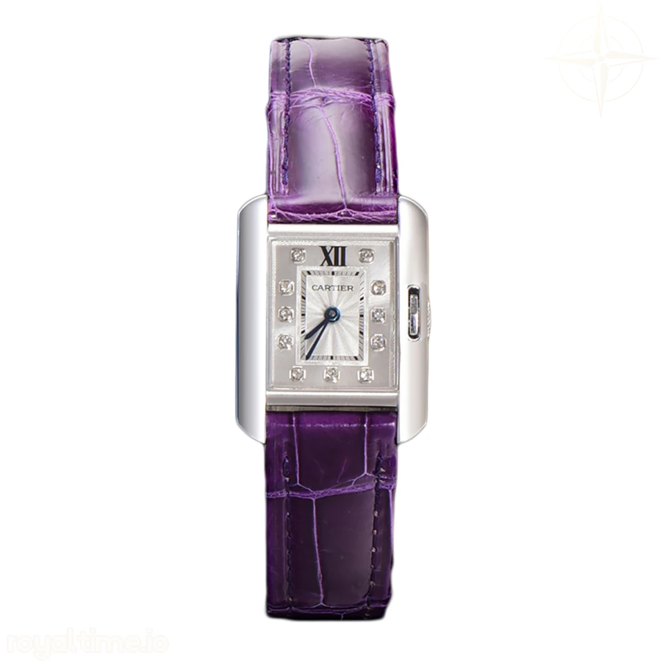 Cartier Tank Anglaise 30.2mm White Dial with Diamond Marker in Steel on Leather Strap