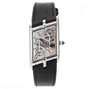 Cartier Tank Asymetrique Watch on Steel in Black Leather Strap