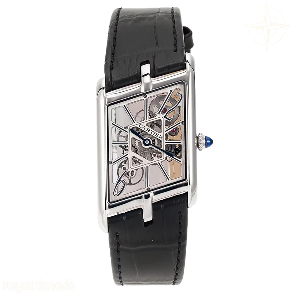 Cartier Tank Asymetrique Watch on Steel in Black Leather Strap