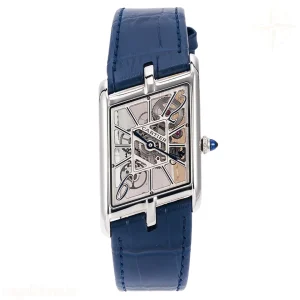 Cartier Tank Asymetrique Watch on Steel in Blue Leather Strap
