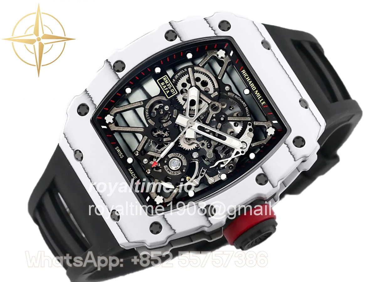 Richard Mille RM 035-01 Rafael Nadal White NTPT on Black Rubber Strap - Image 2
