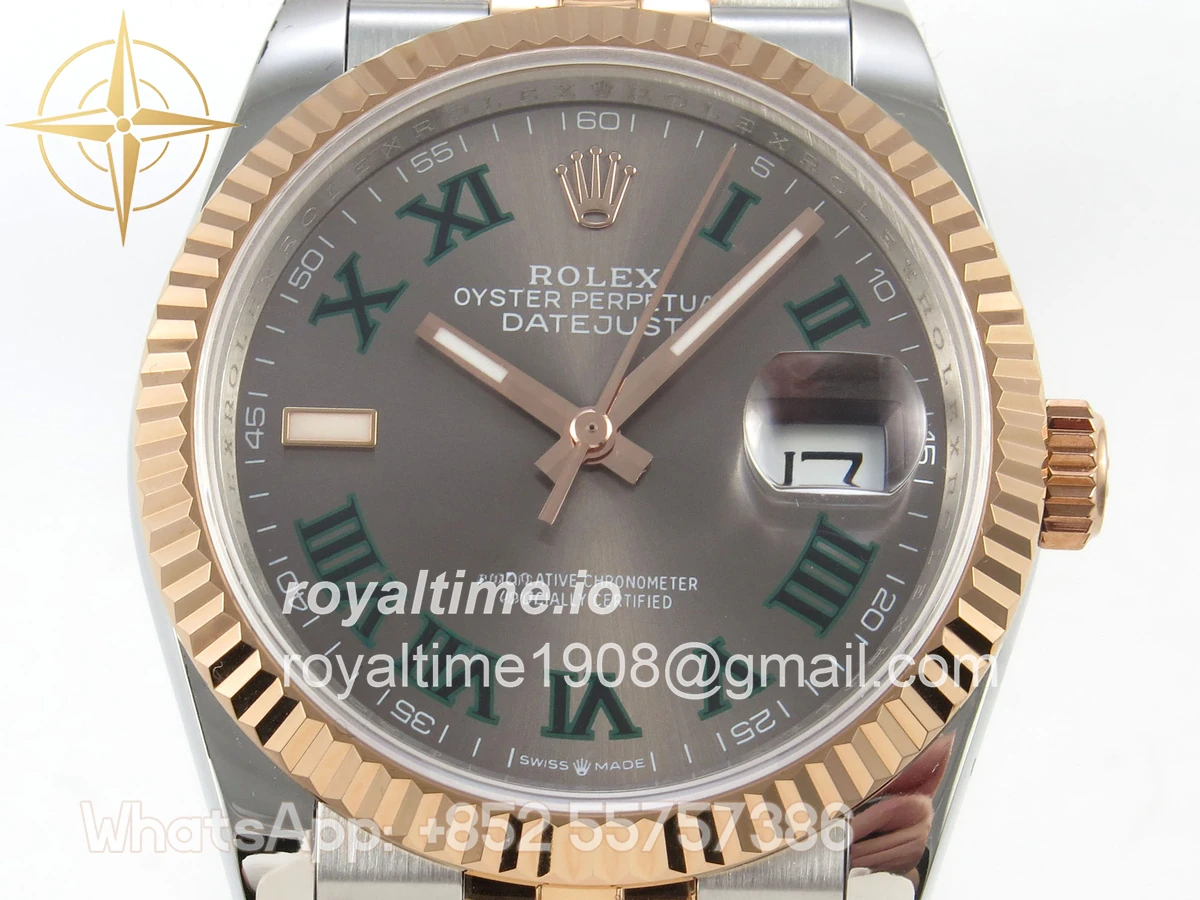 Rolex DateJust 36 126231 QF Gray Dial Green Roman on Jubilee Bracelet QF3235 - Image 2