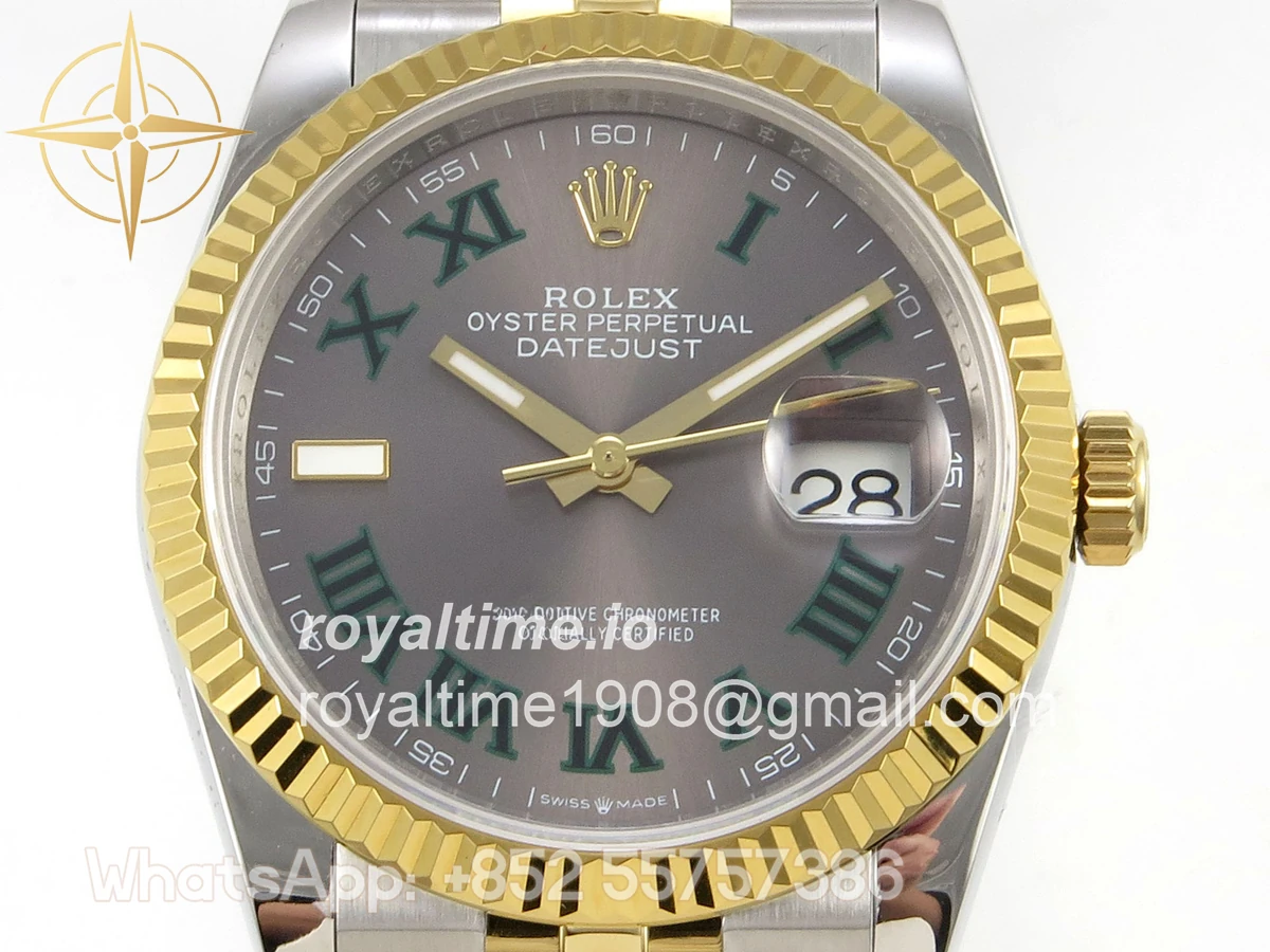 Rolex DateJust 36 126233 QF Gray Dial Green Roman on Jubilee Bracelet QF3235 - Image 2