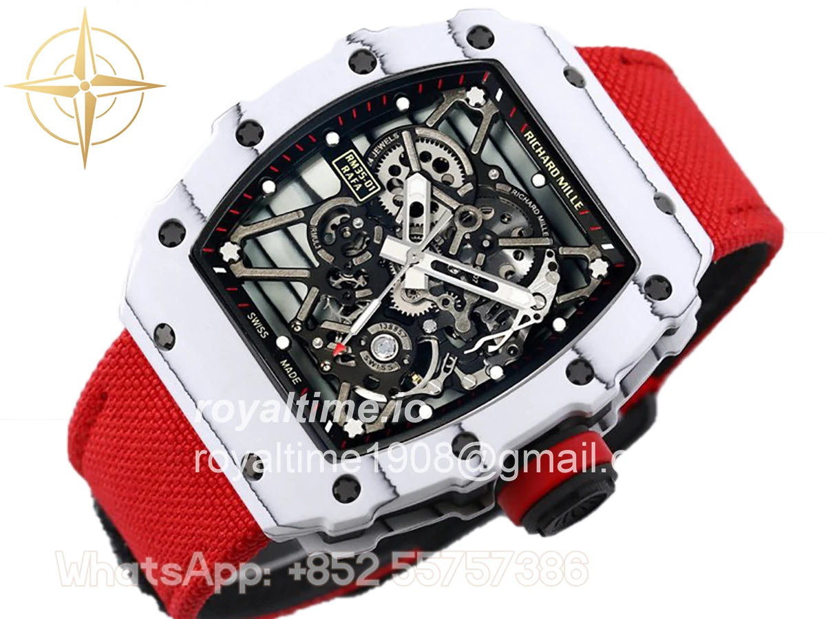 Richard Mille RM 035-01 Rafael Nadal White NTPT on Red Nylon Strap - Image 2
