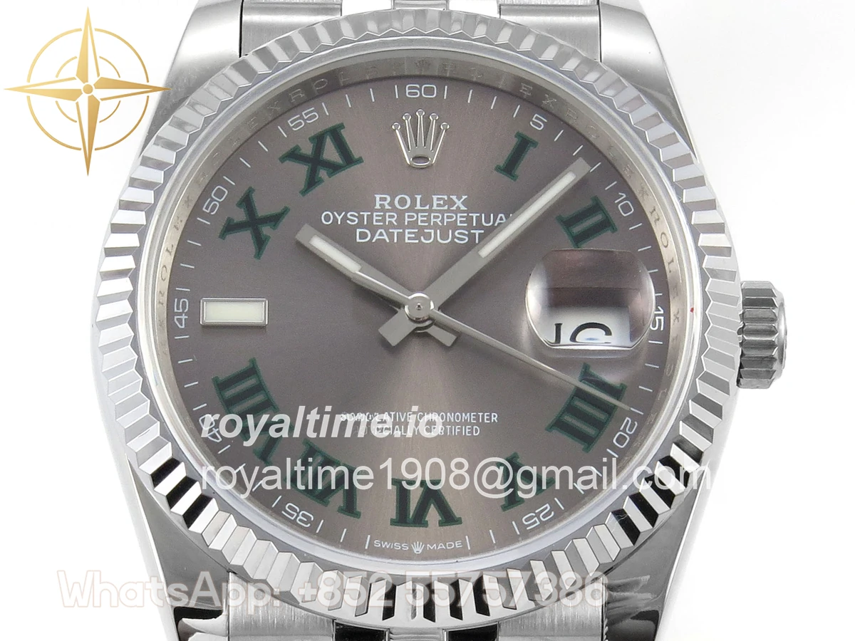Rolex DateJust 36 126234 QF Gray Dial Green Roman on Jubilee Bracelet QF3235 - Image 2