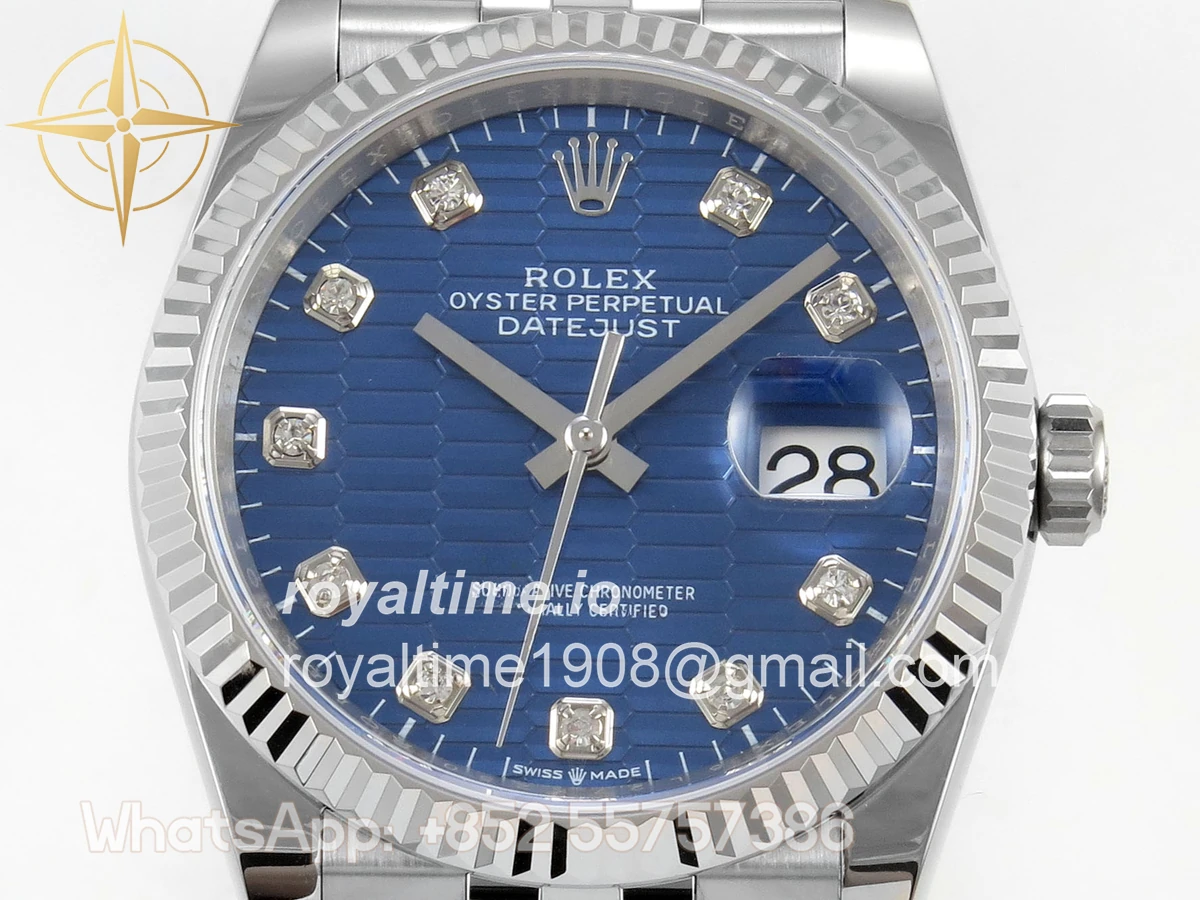 Rolex DateJust 36 SS 126234 ARF Blue Textured Diamonds Dial on Jubilee Bracelet DD3235 - Image 2