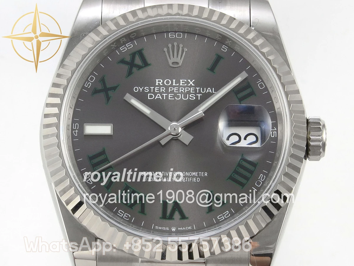 Rolex DateJust 36 SS 126234 ARF Gray Dial Green Roman on Oyster Bracelet DD3235 - Image 2